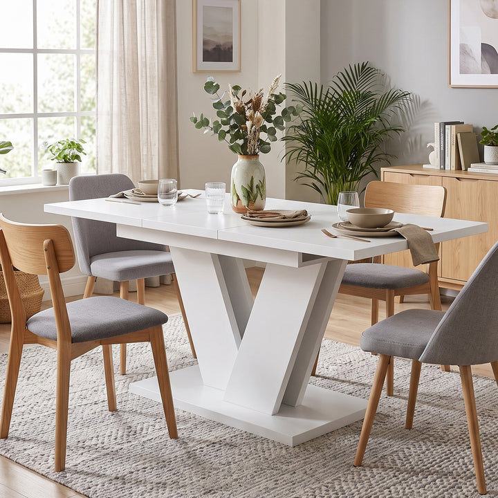 White Extendable Dining Table with V-Shaped Metal Legs 120–160x80cm WOODPLUS
