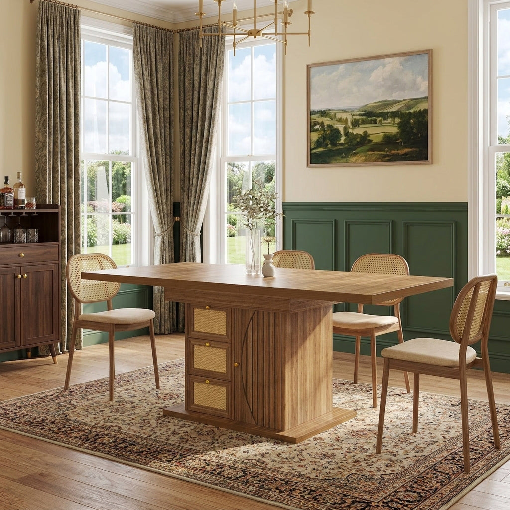 Wooden Extendable Dining Table with 3 Drawers and Cupboard 110–140cm ARROWWARDROBE