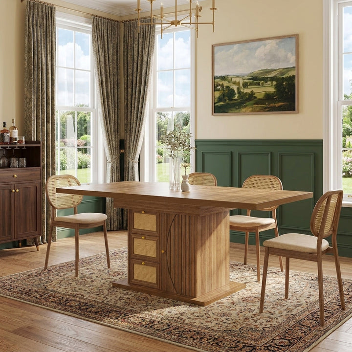 Wooden Extendable Dining Table with 3 Drawers and Cupboard 110–140cm ARROWWARDROBE