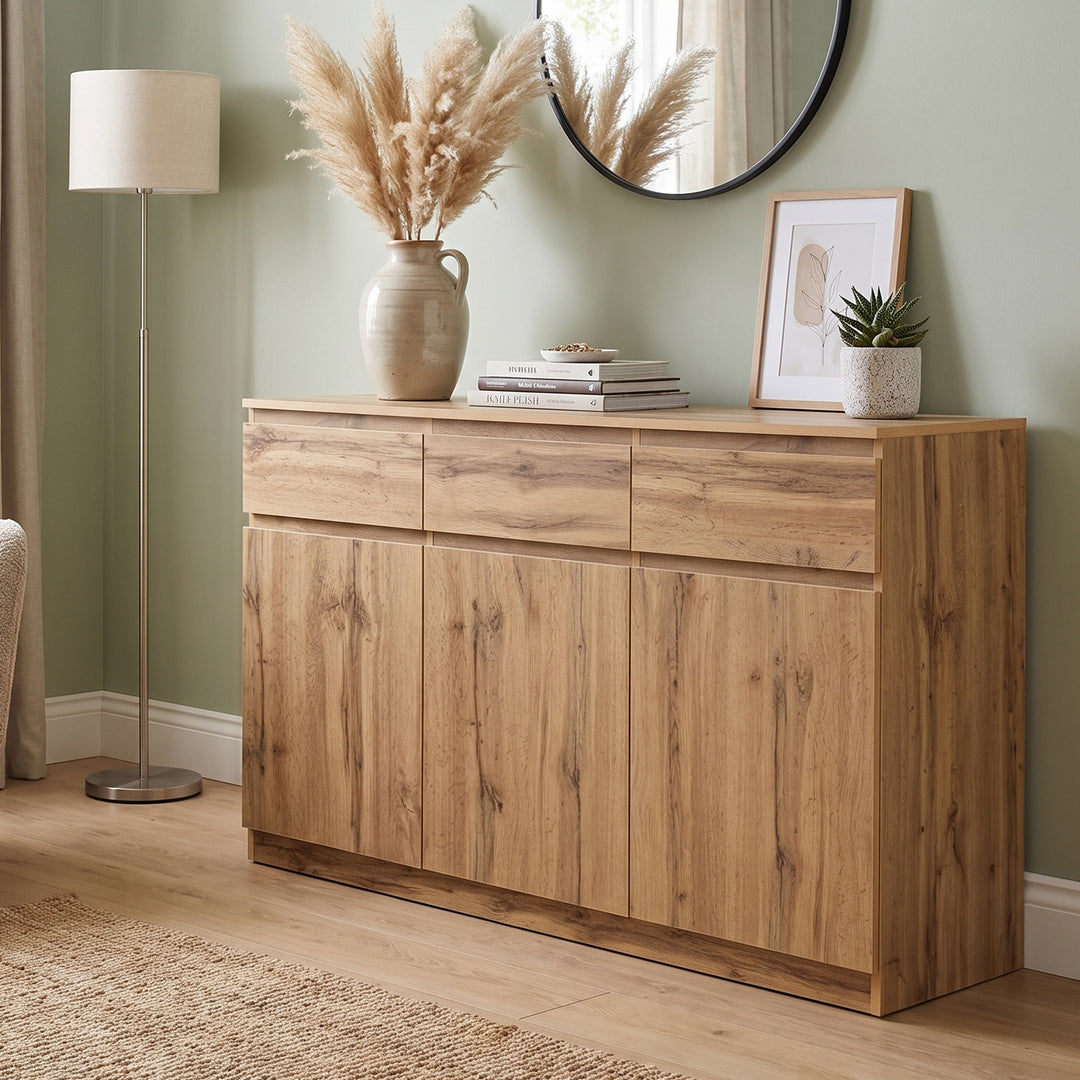 Oak Sideboard with 3 Drawers & 3 Doors 135cm WOODTRUNK