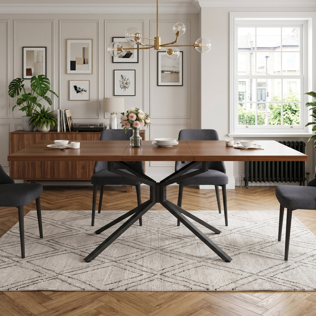 Brown Extendable Dining Table with Metal Star Base 4–6 Seats 120–160x90cm ARROWCHAIR