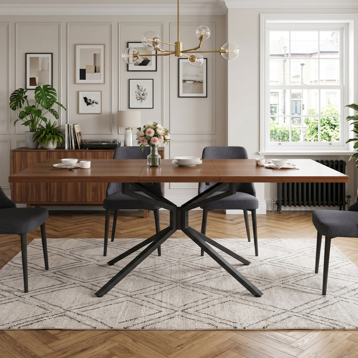 Brown Extendable Dining Table with Metal Star Base 4–6 Seats 120–160x90cm ARROWCHAIR