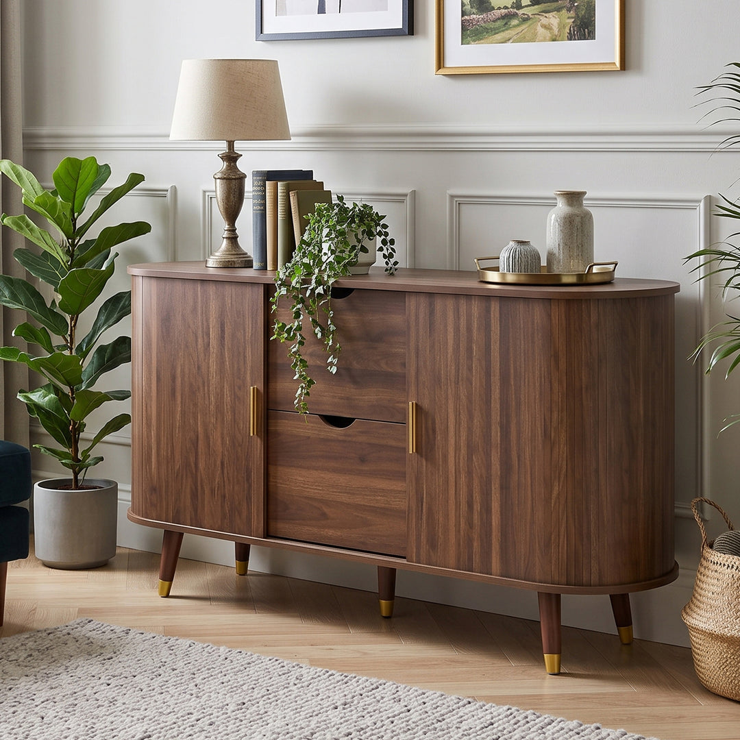 Vintage Walnut Sideboard with 2 Sliding Doors & 2 Drawers 140cm WOODCART