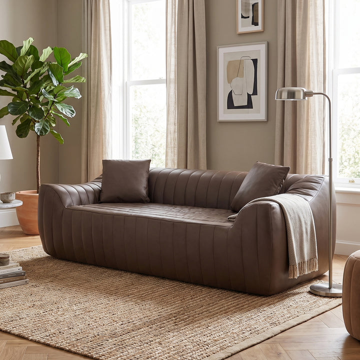2-Seater Sofa in Brown Tech Cloth with 2 Cushions 185cm WICKERSIDEBOARD