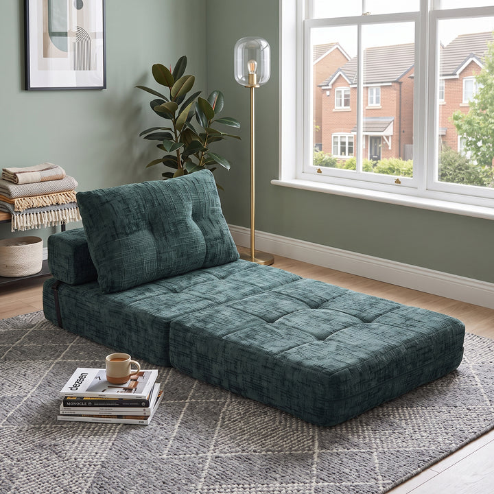 Foldable convertible floor sofa bed 2-in-1, emerald green RACKPLACE