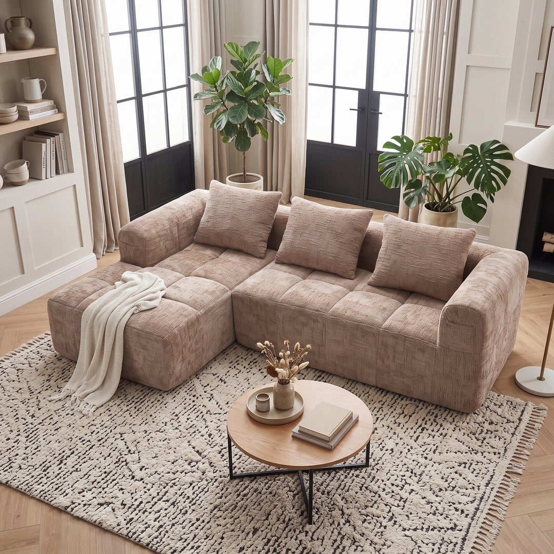 Modular Sectional 3-Seater Corner L-shape Sofa Khaki Chenille 250cm WOOLCORNER