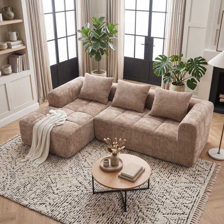 Modular Sectional 3-Seater Corner L-shape Sofa Khaki Chenille 250cm WOOLCORNER