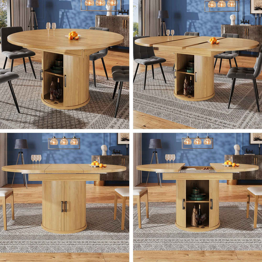 Extendable natural wooden look dining table round to oval 118–158cm INFINITEQUASI