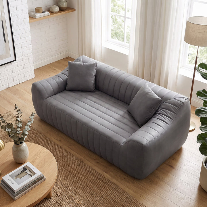 2-Seater Sofa in Grey Tech Cloth with 2 Cushions 185cm WICKERRUG