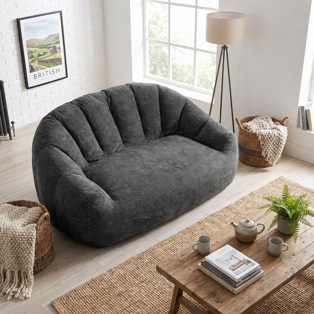 2-seater bean bag sofa plush fleece, grey lounge chair RACKGLASS