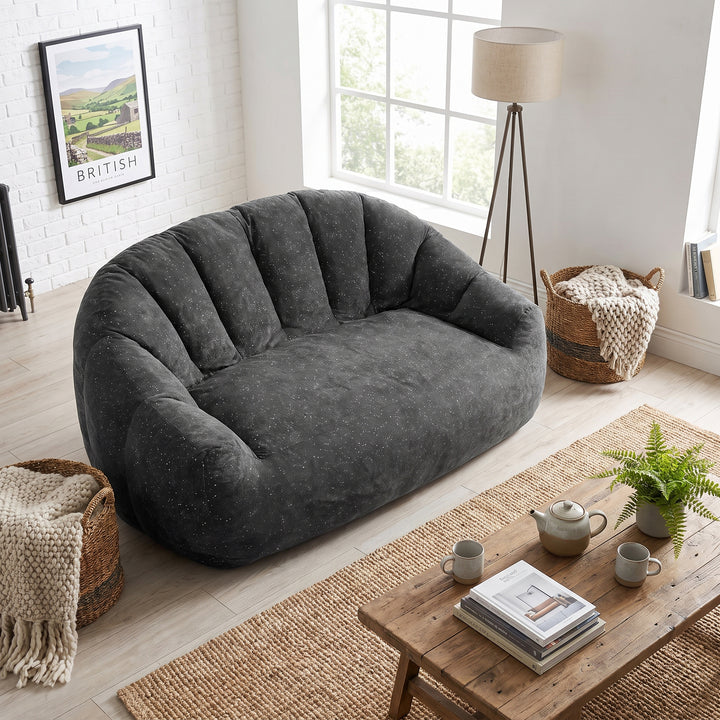 2-seater bean bag sofa plush fleece, grey lounge chair RACKGLASS