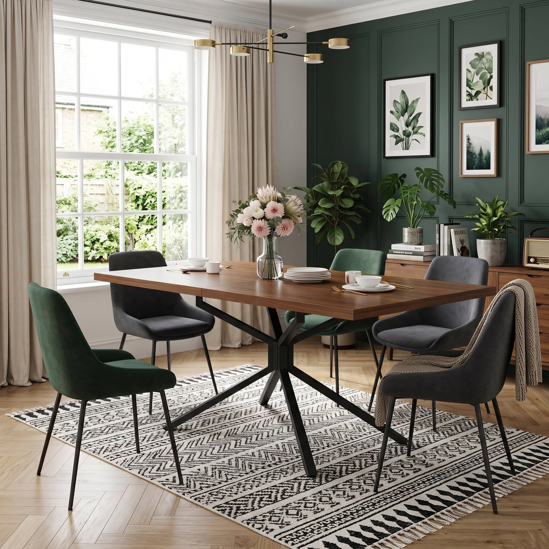 Brown Extendable Dining Table with Metal Star Base 4–6 Seats 120–160x90cm ARROWCHAIR