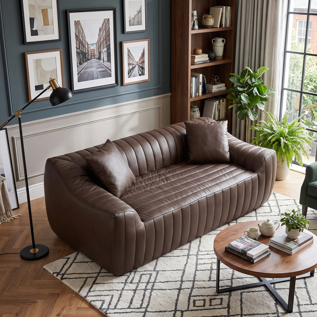 2-Seater Sofa in Brown Tech Cloth with 2 Cushions 185cm WICKERSIDEBOARD
