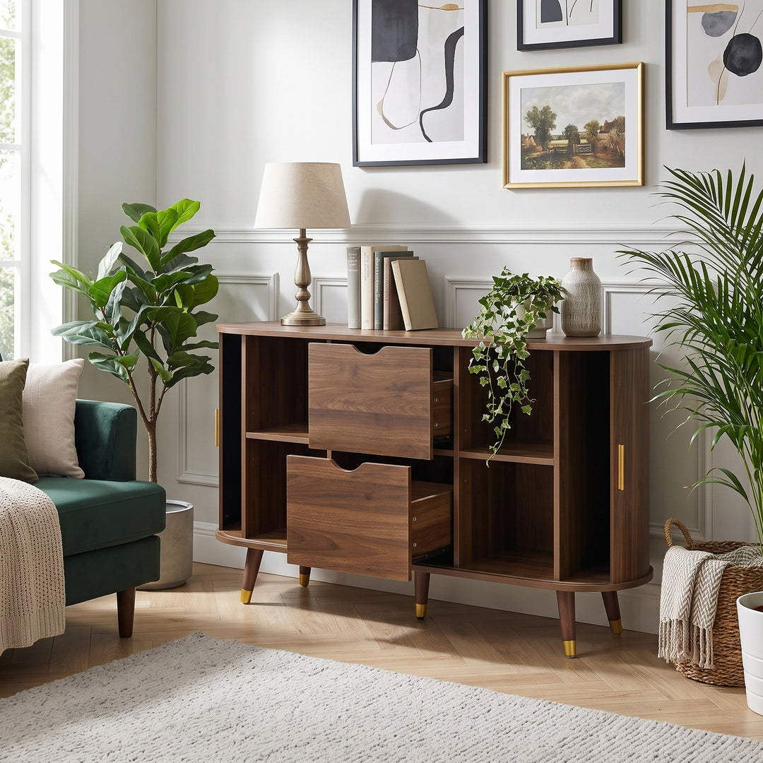 Vintage Walnut Sideboard with 2 Sliding Doors & 2 Drawers 140cm WOODCART