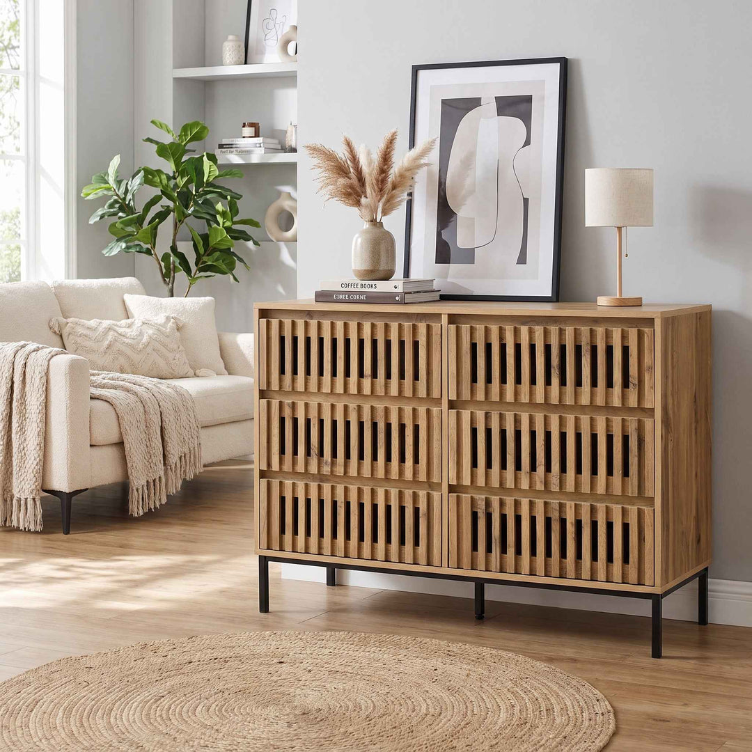 6-drawer wooden sideboard dresser with slatted design 120x40x81cm QUADTABLE