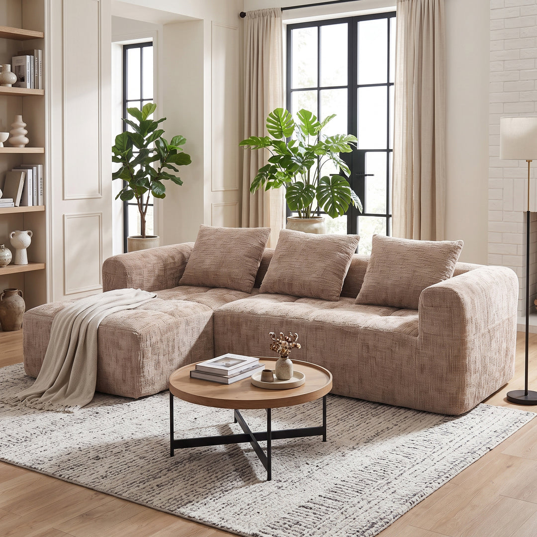 Modular Sectional 3-Seater Corner L-shape Sofa Khaki Chenille 250cm WOOLCORNER