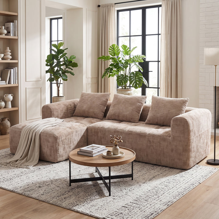 Modular Sectional 3-Seater Corner L-shape Sofa Khaki Chenille 250cm WOOLCORNER