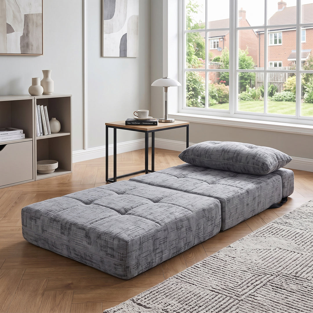 Foldable convertible floor sofa bed 2-in-1, grey RACKPLASTIC