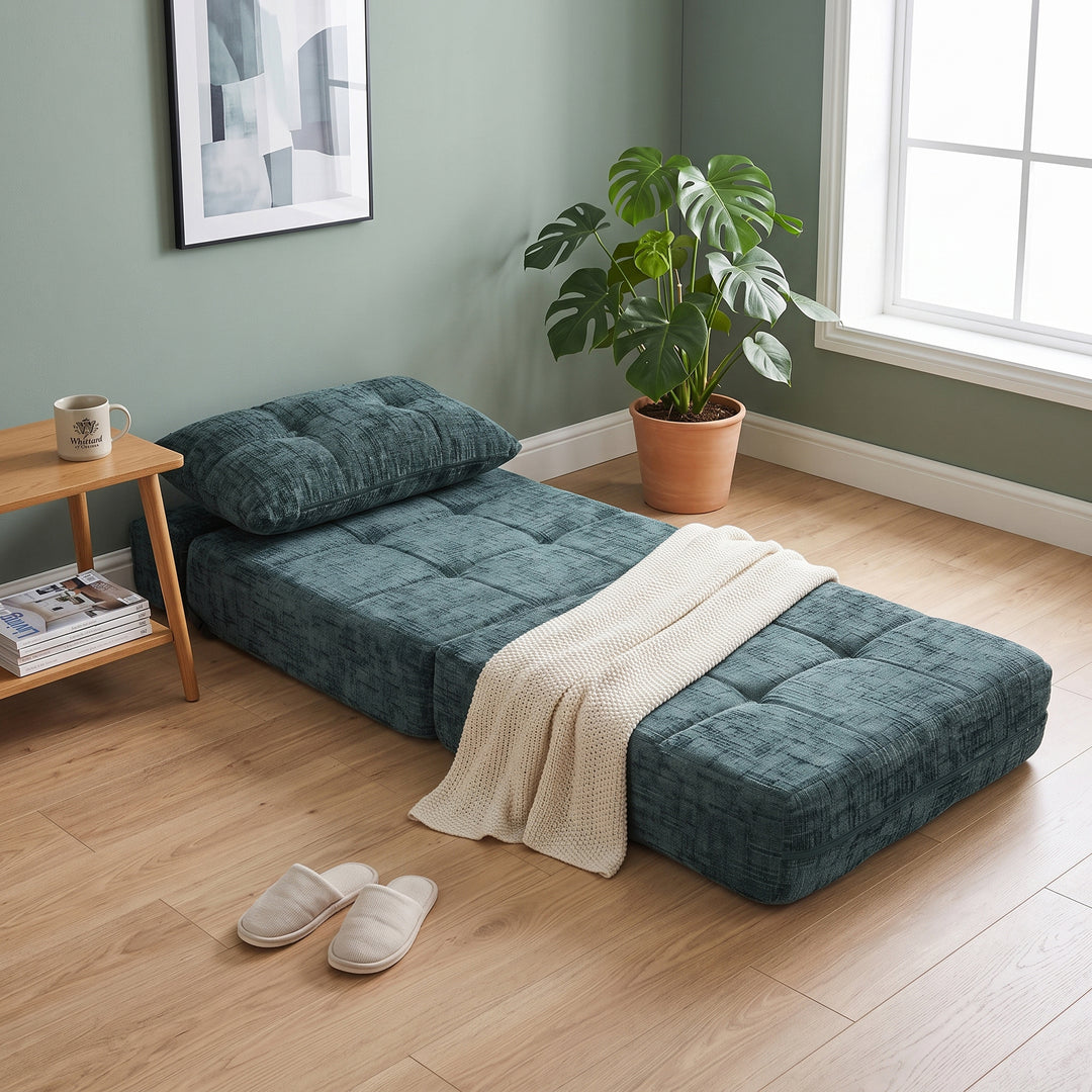 Foldable convertible floor sofa bed 2-in-1, emerald green RACKPLACE