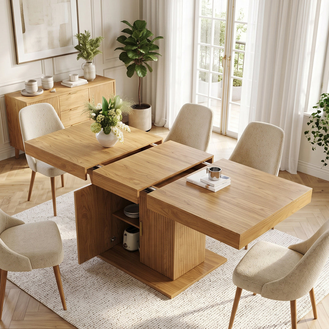 Wooden Extendable Dining Table with Storage Cabinet 140–180cm WOODPRIME