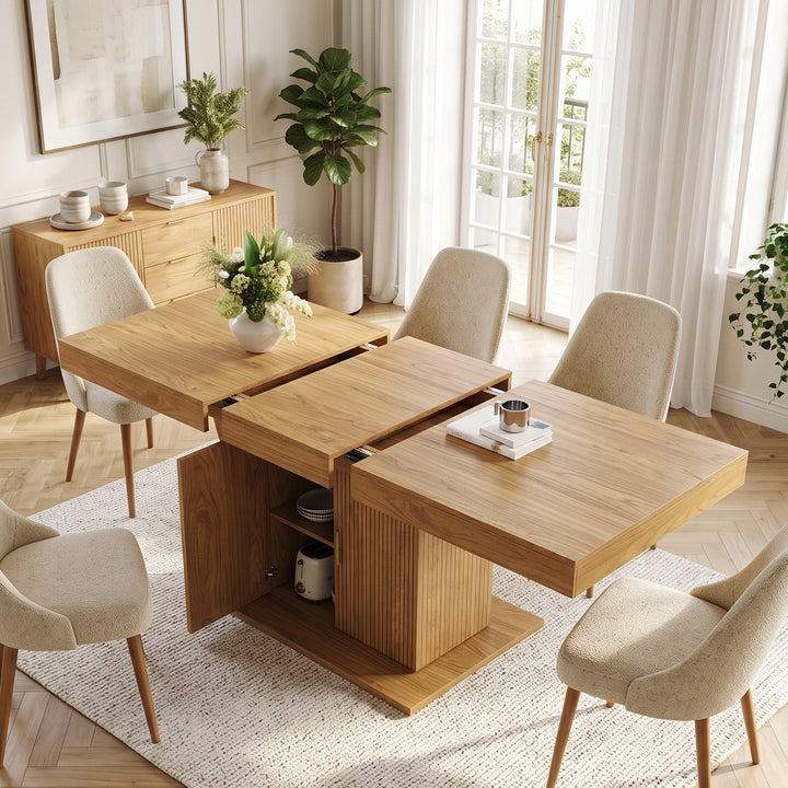 Wooden Extendable Dining Table with Storage Cabinet 140–180cm WOODPRIME