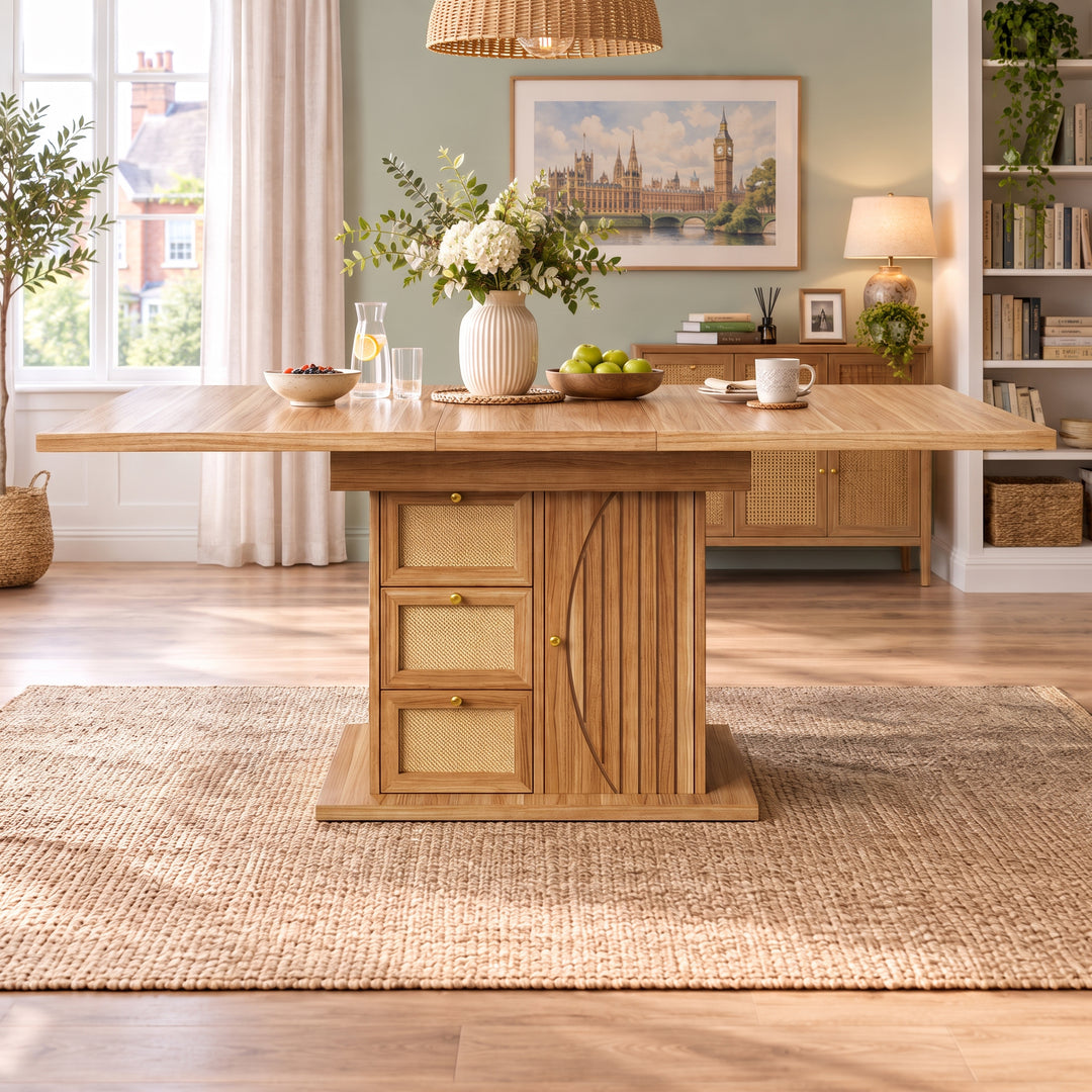 Wooden Extendable Dining Table with 3 Drawers and Cupboard 110–140cm ARROWWARDROBE