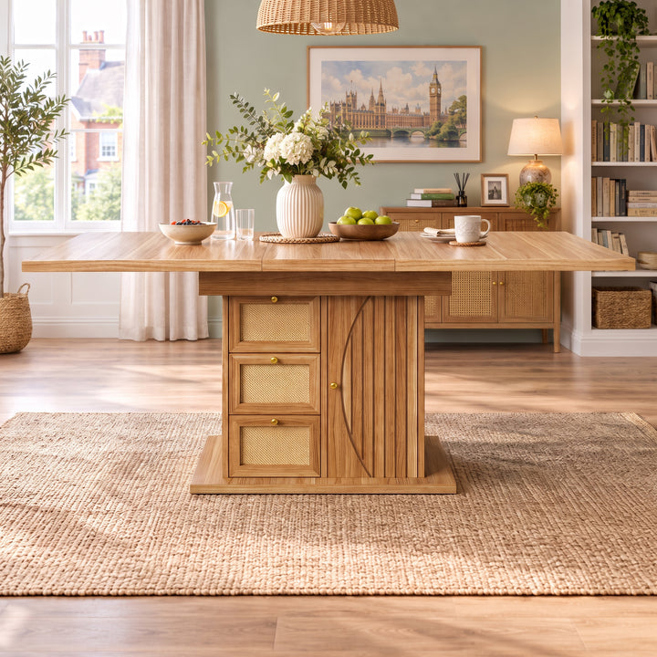 Wooden Extendable Dining Table with 3 Drawers and Cupboard 110–140cm ARROWWARDROBE