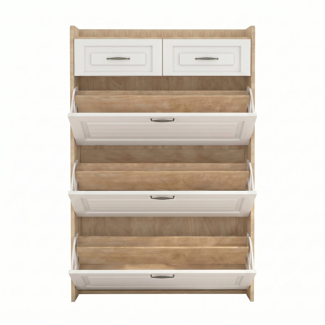 White shoe cabinet with 3 flip doors & 2 drawers 80x23.5x131cm ELEGANT TRAY ART