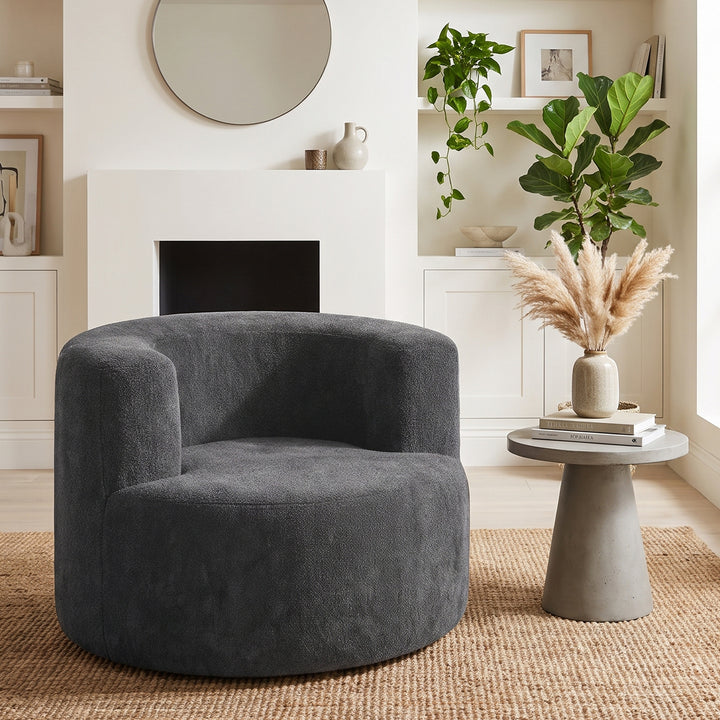 Single Grey Velvet Accent Chair with Curved Back, Compact Lounge Chair ARROWSOFA