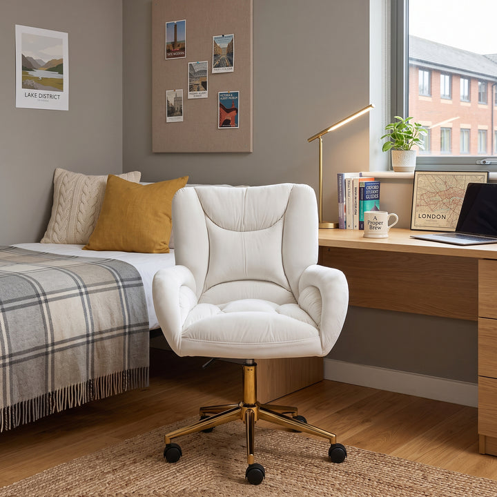 White ivory 360° swivel velvet high back office chair SHAHMIS IVORY UK