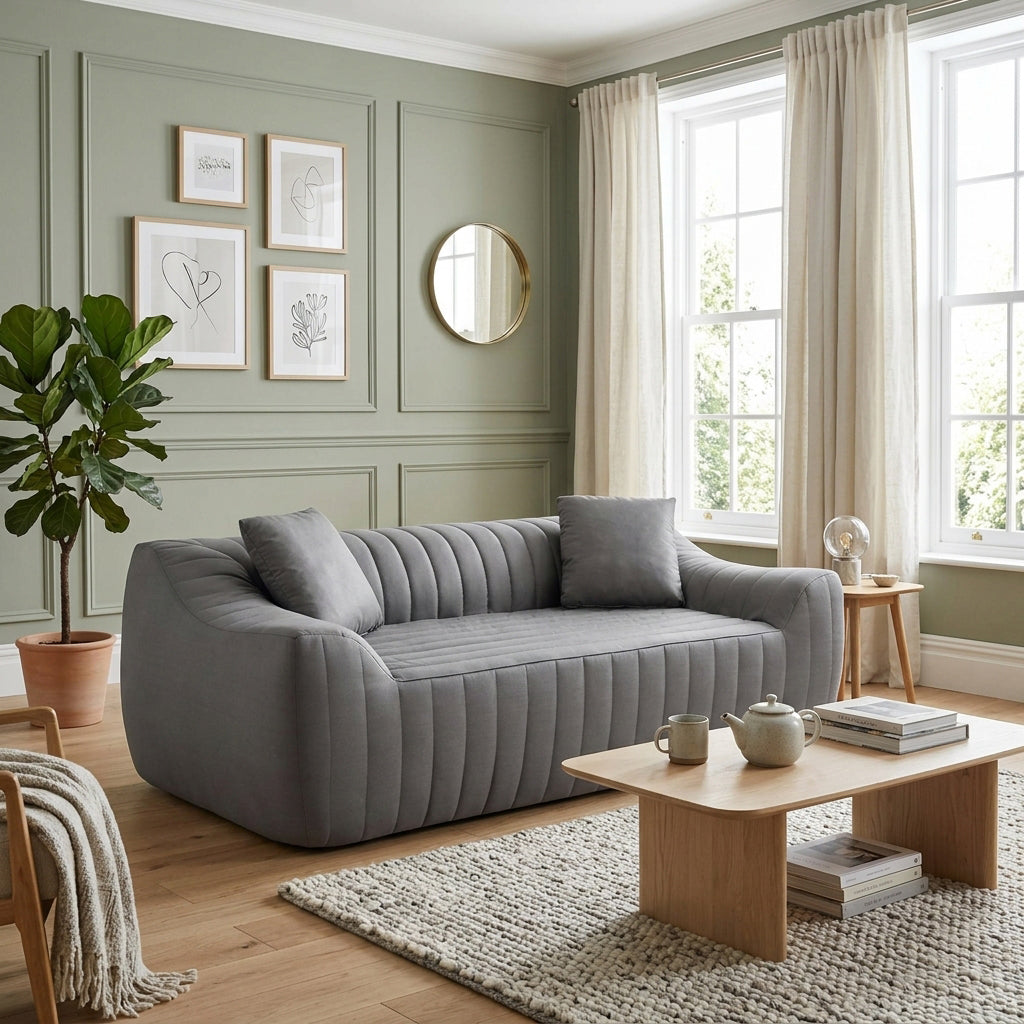 2-Seater Sofa in Grey Tech Cloth with 2 Cushions 185cm WICKERRUG