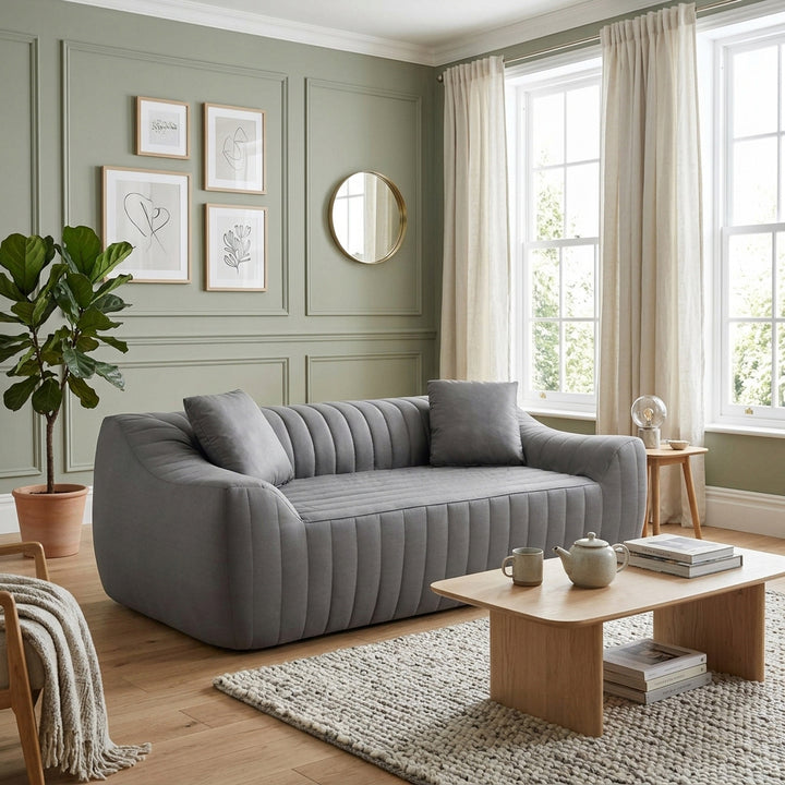 2-Seater Sofa in Grey Tech Cloth with 2 Cushions 185cm WICKERRUG
