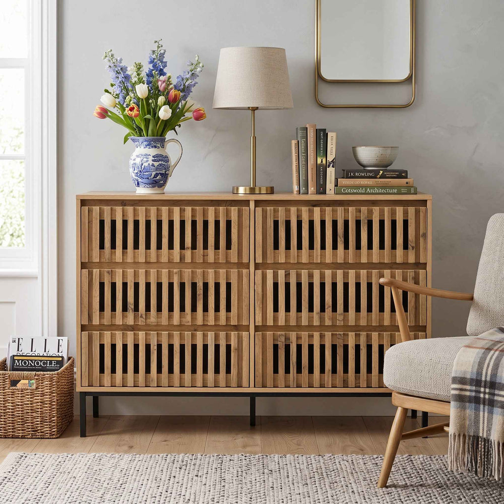 6-drawer wooden sideboard dresser with slatted design 120x40x81cm QUADTABLE