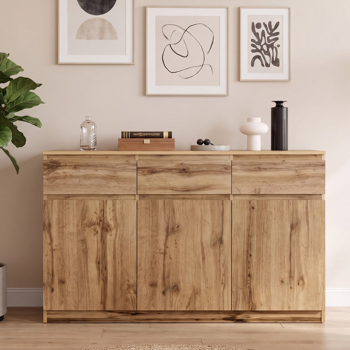 Oak Sideboard with 3 Drawers & 3 Doors 135cm WOODTRUNK