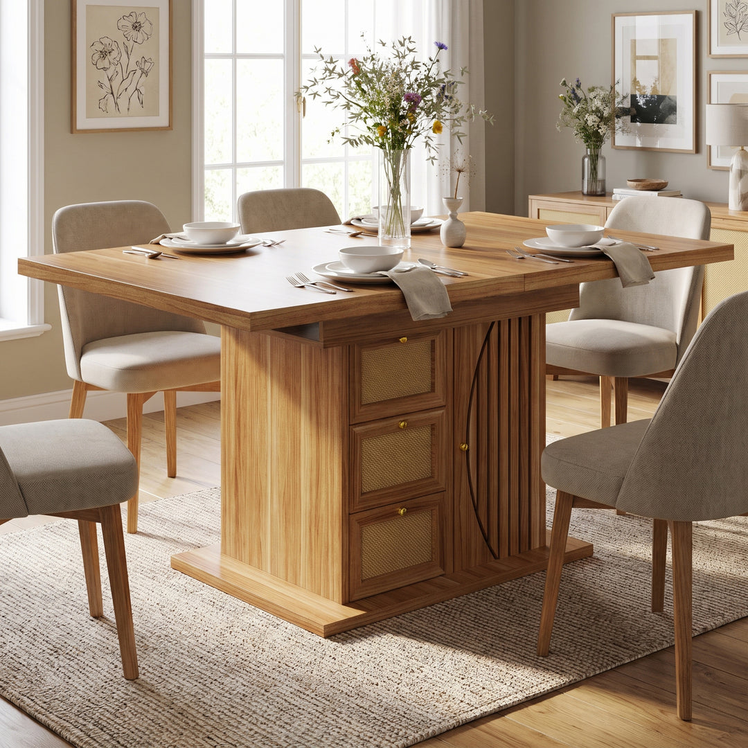Wooden Extendable Dining Table with 3 Drawers and Cupboard 110–140cm ARROWWARDROBE