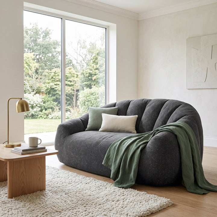 2-seater bean bag sofa plush fleece, grey lounge chair RACKGLASS