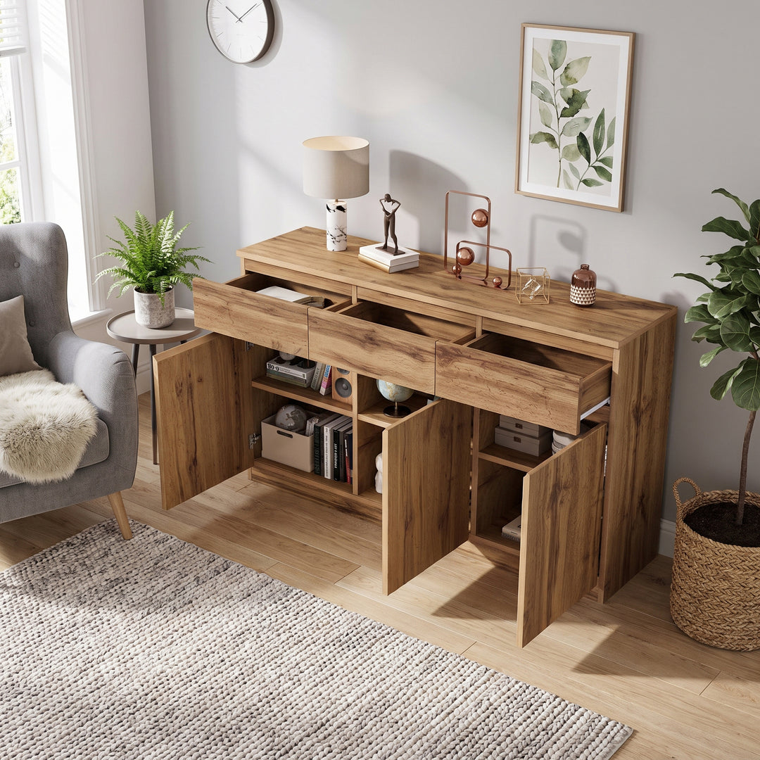Oak Sideboard with 3 Drawers & 3 Doors 135cm WOODTRUNK
