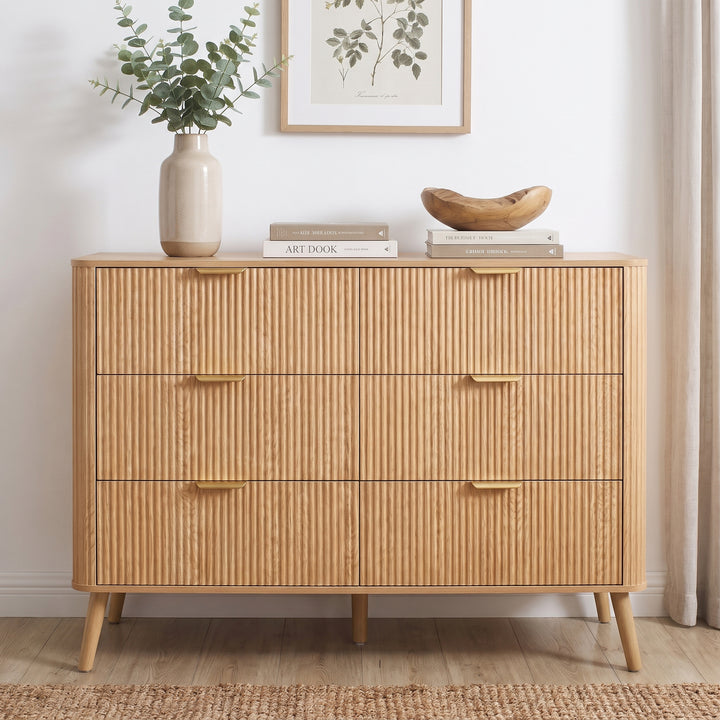 3-Drawer Scandinavian Oak-look Sideboard with Fluted Fronts 100cm ARROWDESK