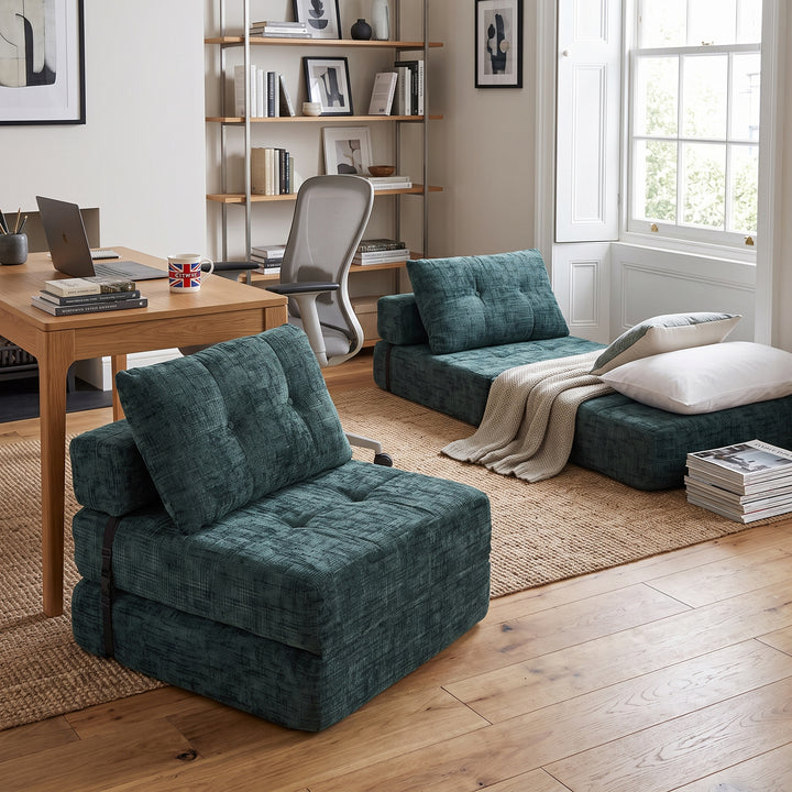 Foldable convertible floor sofa bed 2-in-1, emerald green RACKPLACE