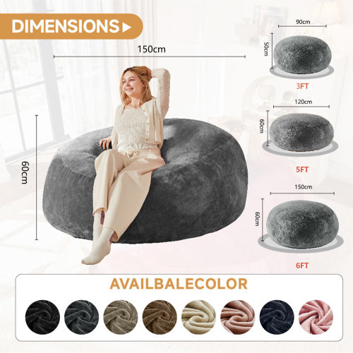 Giant dark grey round bean bag sofa with soft plush cover 150cm MYSTERAR