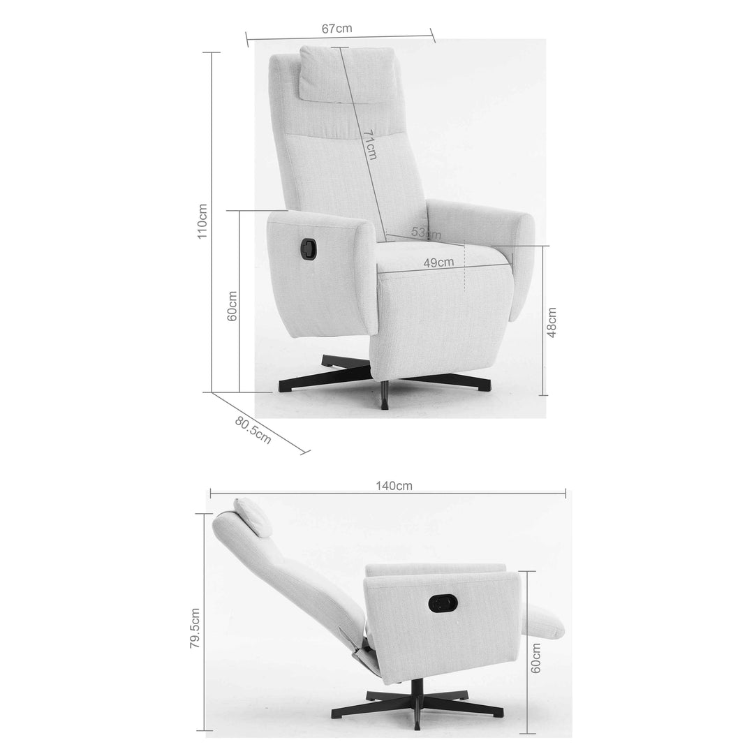00+Recliner Chair Chenille Fabric Upholstered, Beige, Pillow Padded Seat & Footrest, Living Room Comfort NOVATHAL