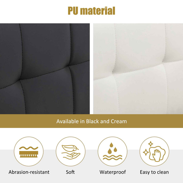 King size upholstered ottoman bed PU cream white, headboard storage 150x200cm