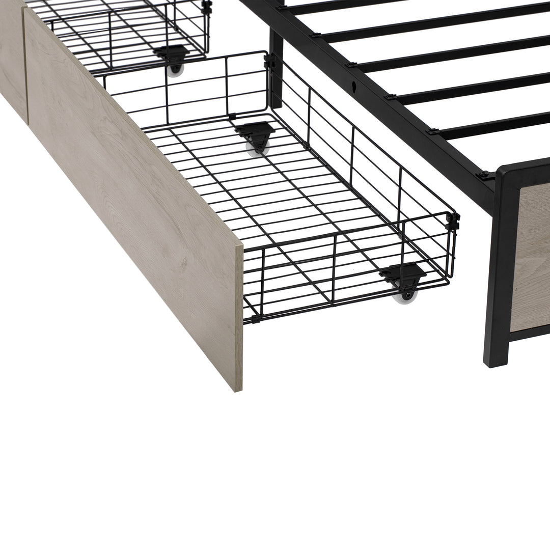 Grey metal double bed frame shelves with LED lighting (135x190cm) PHYTOSID