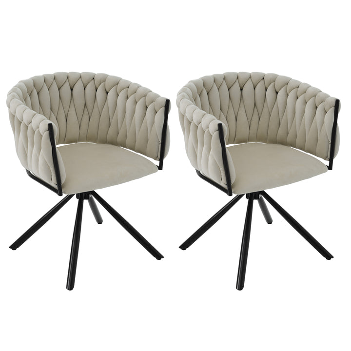 Elegant velvet beige swivel dining chair with black metal base FILAMENT