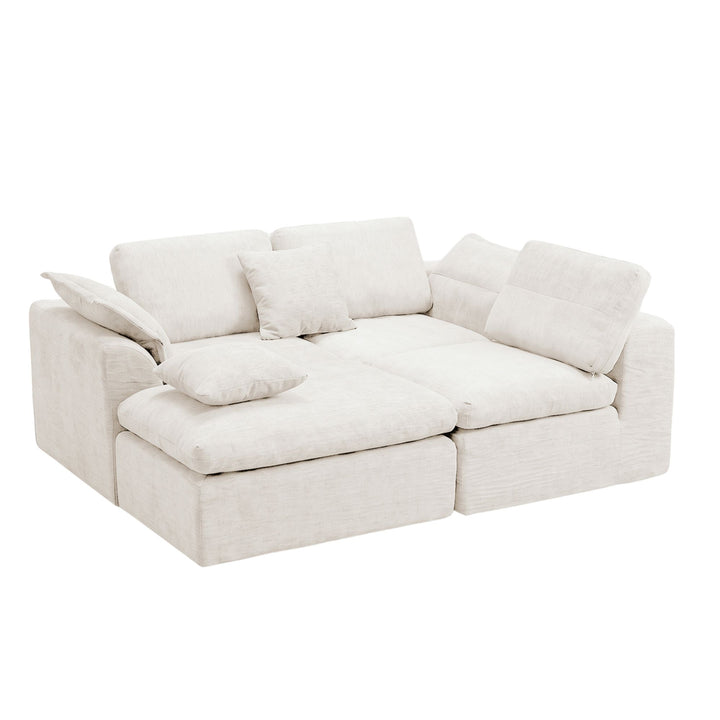 Modular 3-Seater Sectional Sofa Off-White Chenille with Movable Ottoman 246cm ARROWCREDENZA