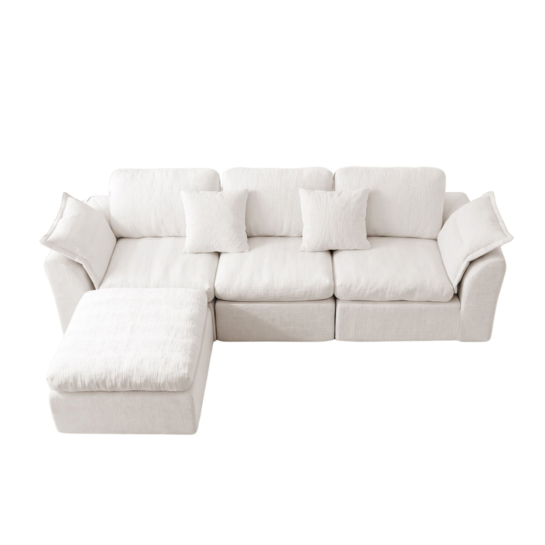 Modular 3-Seater Sectional Sofa Off-White Chenille with Movable Ottoman 246cm ARROWCREDENZA