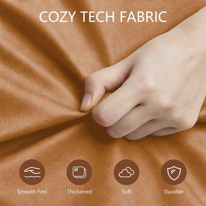 Cozy Tech Fabric Lazy Lounge Sofa Set with Footstool, Brown Faux Leather, Anti-Slip Base, No Assembly, Space-Saving Home Furniture for Living Room or Bedroom