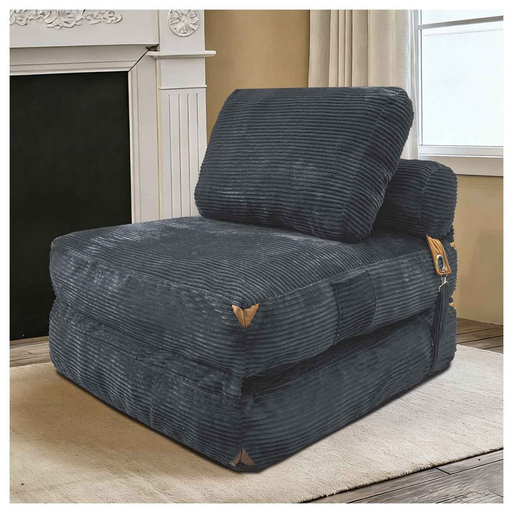 3 in 1 Convertible Corduroy Floor Sofa Bed, Oversized Fold Out Chaise Lounge, Grey, High Density Sponge, Side Pockets, Non-Slip Base, No Assembly, Ideal for Bedroom, Dorm, Gaming, Napping