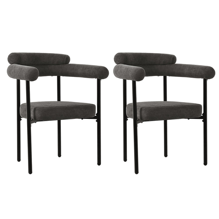 Set of 2 modern gray fabric armchairs black metal frame CLOUDGLADE