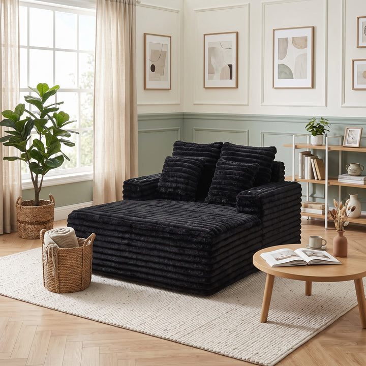 Black Ribbed Velvet Extra-Large Lounge Chair with Cupholders WICKERNIGHTSTAND